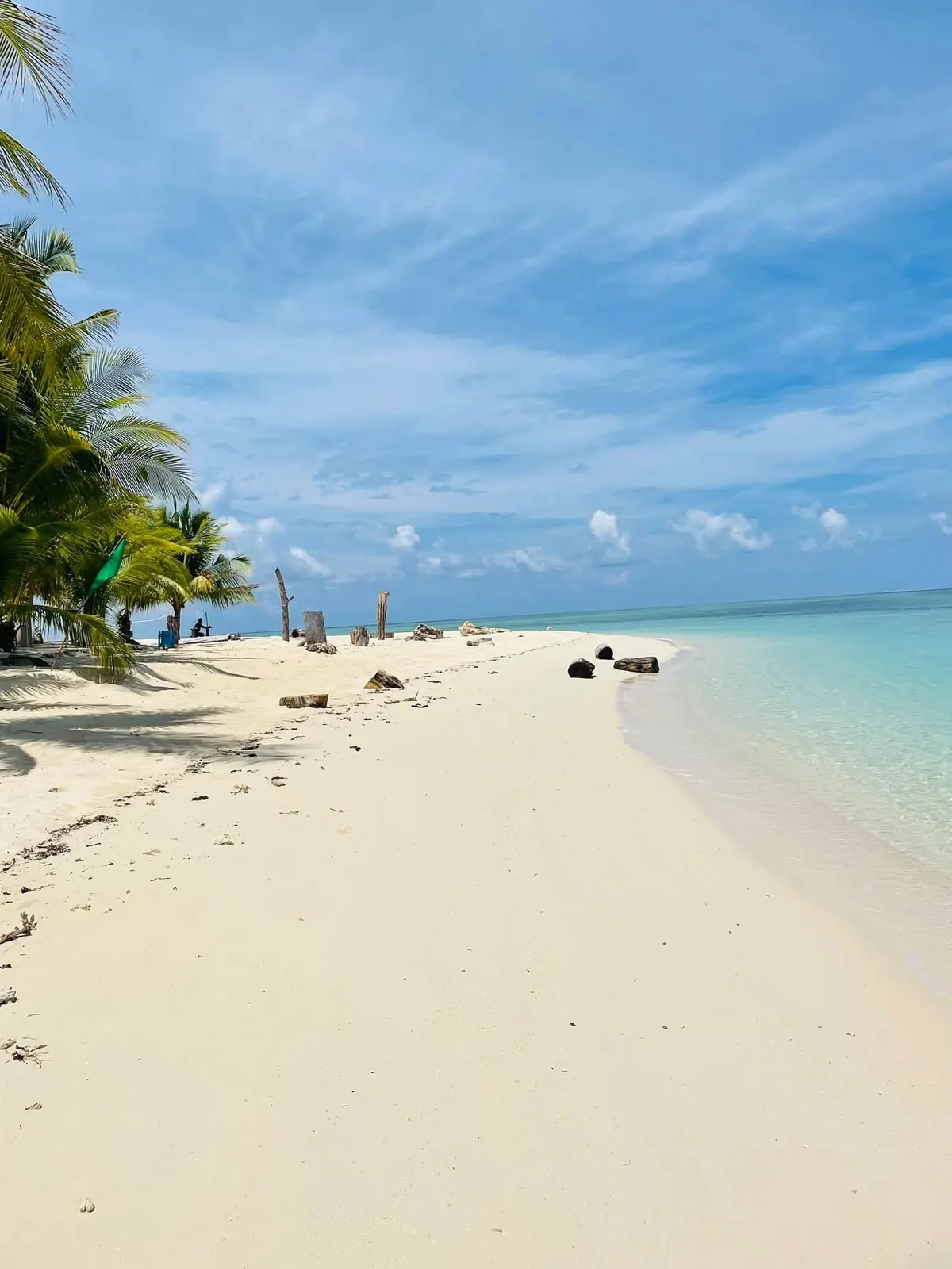 An empty white beach with palm shadows